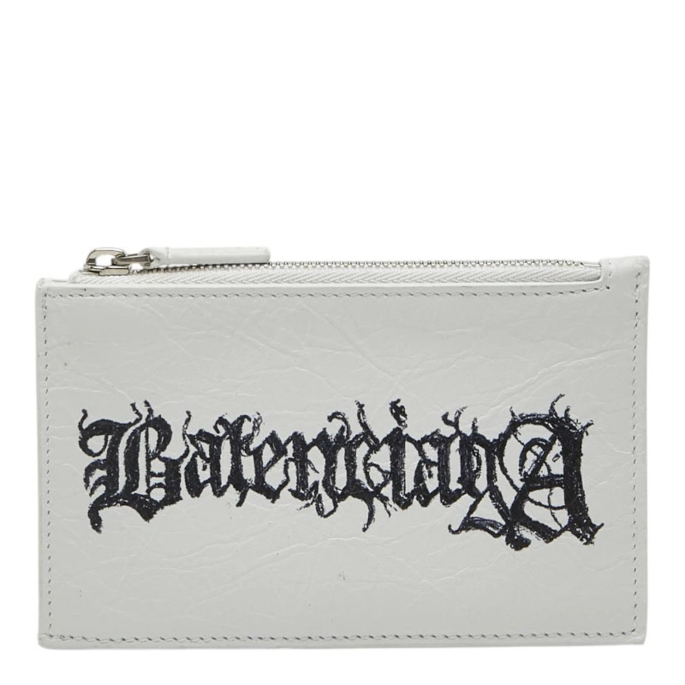 Balenciaga DIY METAL Card Case Wallet Coin Purse White Black Leather